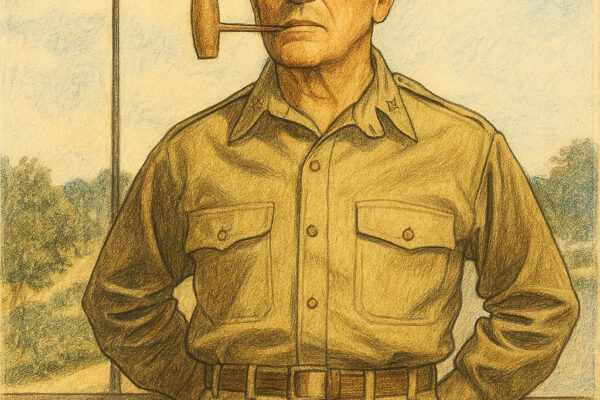 Douglas MacArthur: Panglima Pasifik dan Ikon Perlawanan Sekutu Ilustrasi Douglas MacArthur dengan seragam militer dan pipa di balkon.