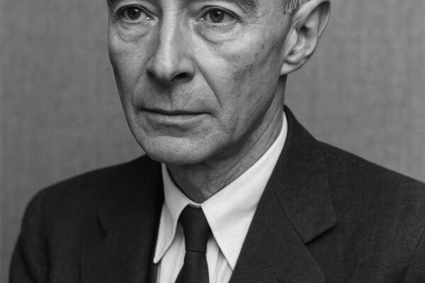 Potret J. Robert Oppenheimer dalam setelan jas hitam putih