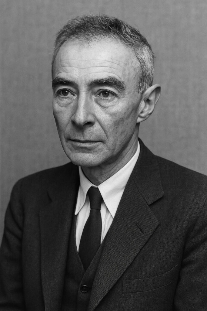 Potret J. Robert Oppenheimer dalam setelan jas hitam putih