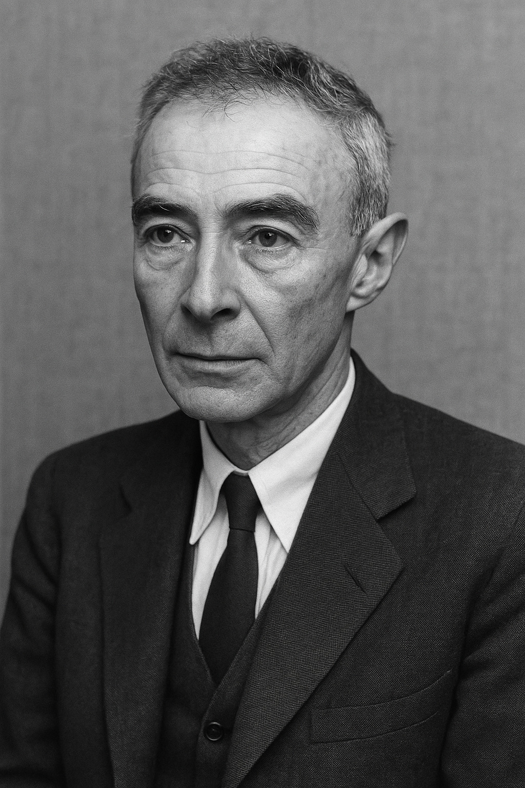 Potret J. Robert Oppenheimer dalam setelan jas hitam putih