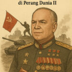 Potret ilustrasi Georgy Zhukov dengan seragam penuh medali.