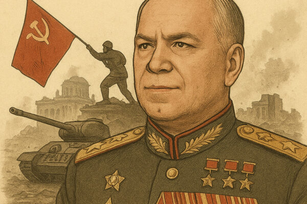 Georgy Zhukov: Jenderal Legendaris Uni Soviet di Perang Dunia II Potret ilustrasi Georgy Zhukov dengan seragam penuh medali.